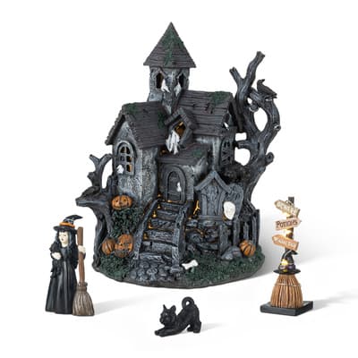 Glitzhome® Halloween Lighted Haunted House with Timer Set | Michaels