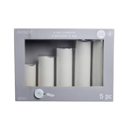 White 5 Piece LED Wax Pillar Candle Set by Ashland® image