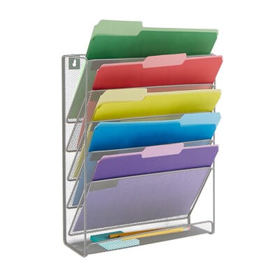 Mind Reader 6 Compartment Vertical Hanging Wall File & Chart Organizer ...