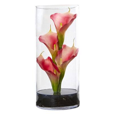 12" Medium Pink Calla Lily Arrangement in Cylinder Glass Vase | Michaels