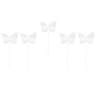 4" White Feather Butterflies, 5ct. by Ashland® image
