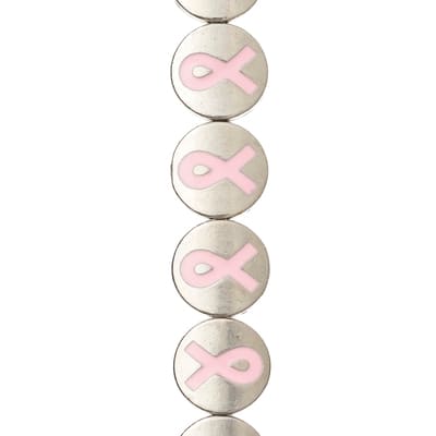 Pink Ribbon Metal Lentil Beads, 14mm by Bead Landing™ | Michaels