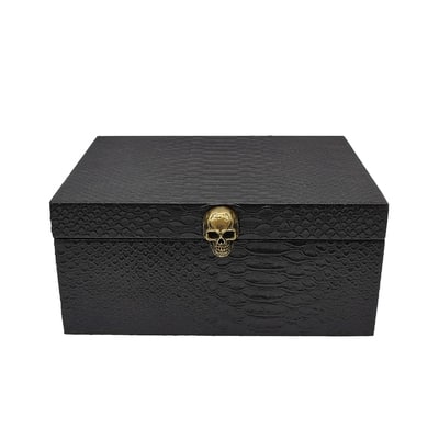 Black Faux Crocodile Embossed Decorative Box with Skull by Ashland