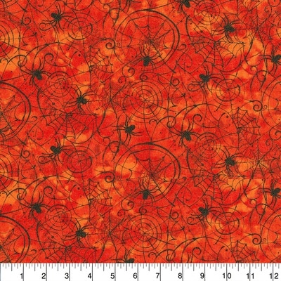Fabric Traditions Halloween Orange Glitter Spider Web Home Décor Fabric image