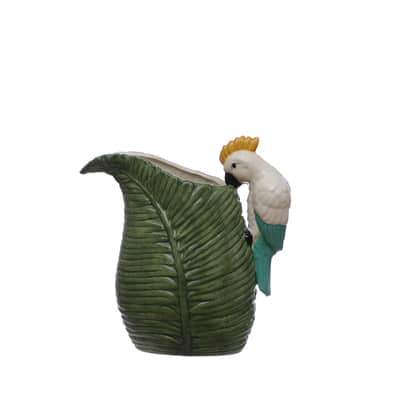 43.95oz. Green Tropical Ceramic Leaf Pitcher with Cockatoo Handle by ...