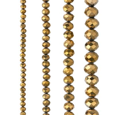 Gold Half Faceted Glass Rondelle Beads by Bead Landing™