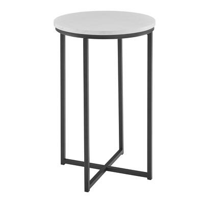 Walker Edison 16" Glam Round Side Table, Color: Faux White Marble/Black ...