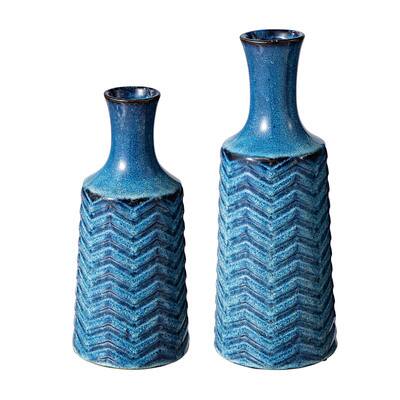 Glitzhome® Brilliant Blue Chevron Ceramic Modern Vase Set | Michaels