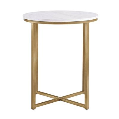 Walker Edison 16" Glam Round Side Table, Color: Faux White Marble/Gold ...