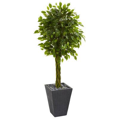 5ft. UV Resistant Braided Ficus Artificial Tree in Slate Planter | Michaels