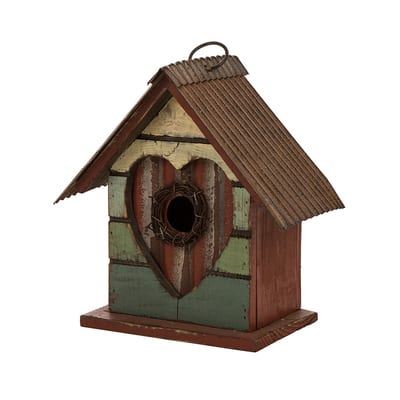 Glitzhome® Distressed Wood Heart Garden Bird House | Michaels