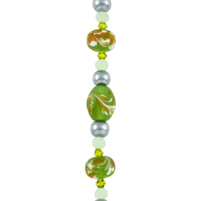 Green Lampwork Glass Swirl Rondelle & Oval Beads by Bead Landing