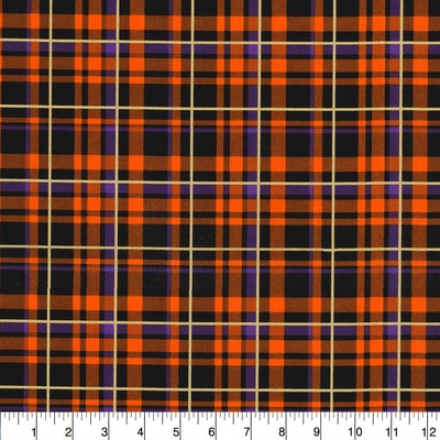 Fabric Traditions Orange Halloween Plaid Glitter Home Décor Fabric image
