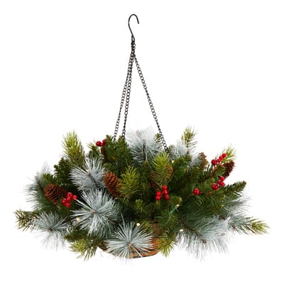 2ft. LED Pine & Berries Artificial Christmas Hanging Basket | Michaels